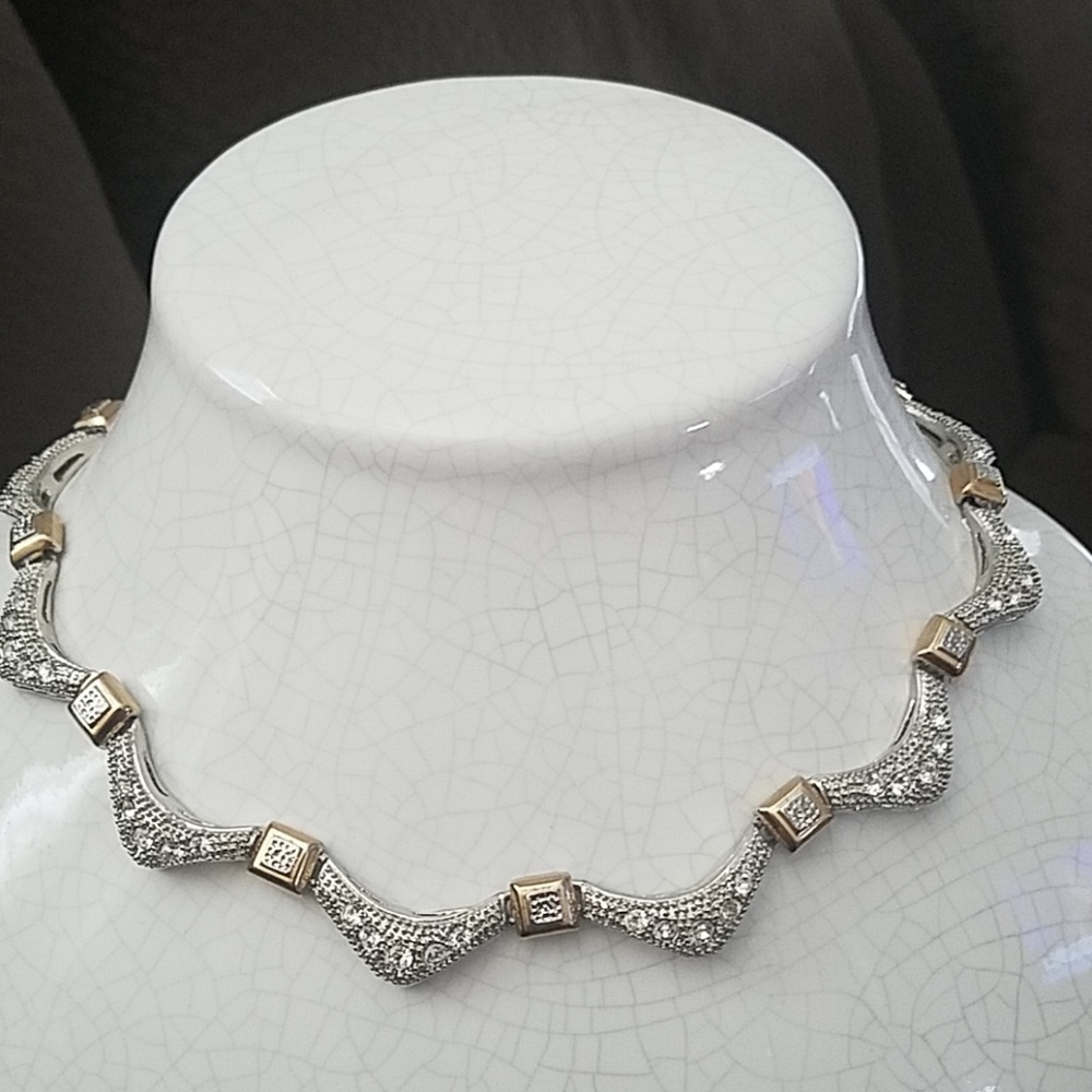 Vintage Faux Diamond & Gold 16" Necklace